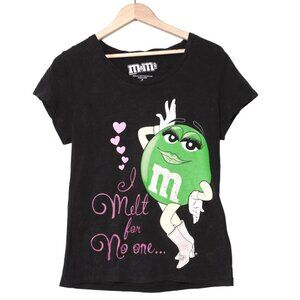 M&M's Graphic T-Shirt Melt for No One Shirt Top Casual Sleepwear Black Ms.Green